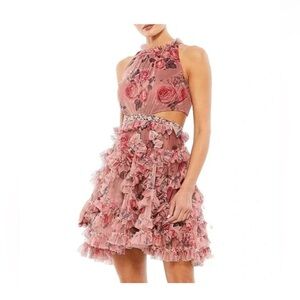 Mac Duggal Ruffled Floral Chiffon Mini Dress